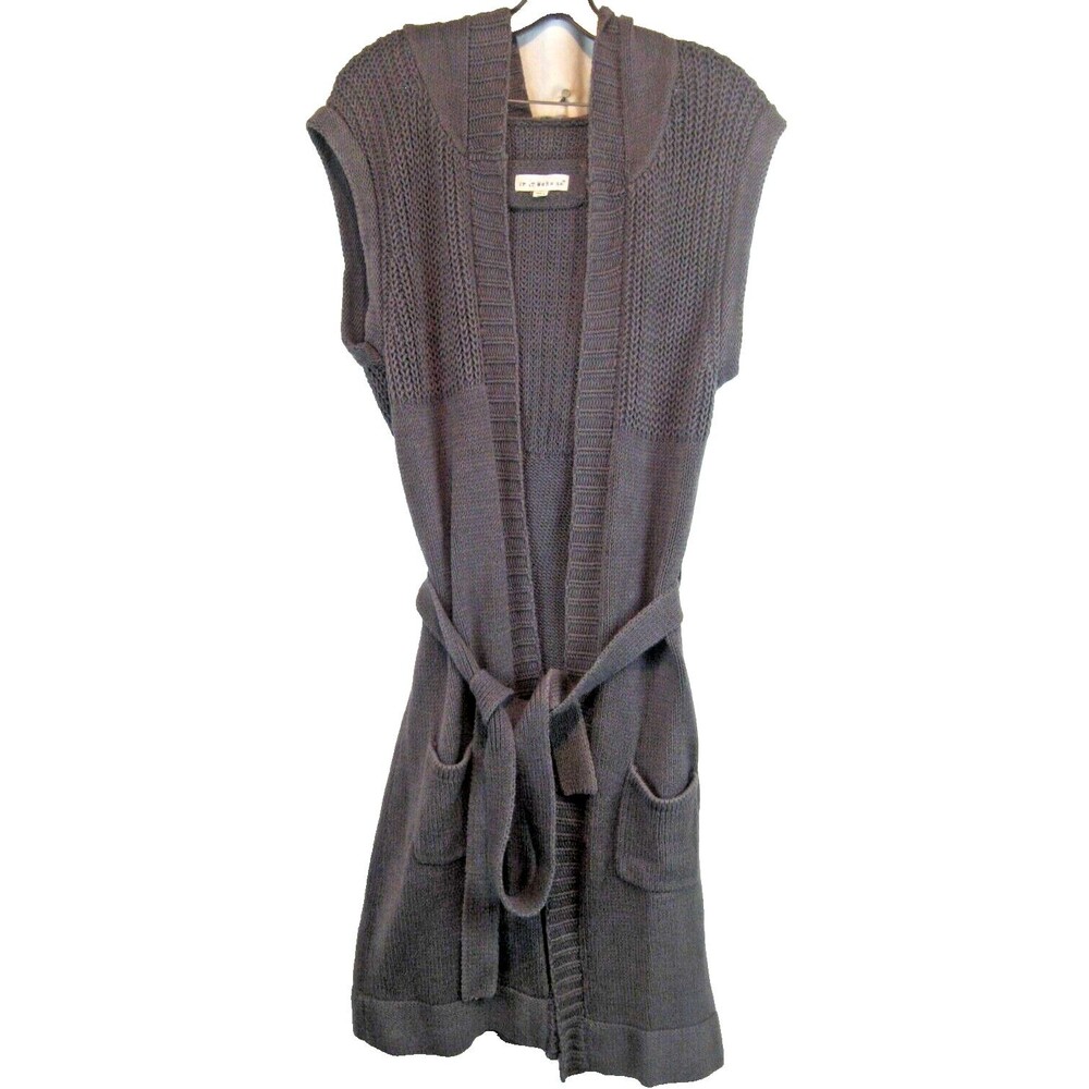 Womens "If It Were Me" Gray Dress Length Sleeveless Hooded Sashed Sweater sz Med